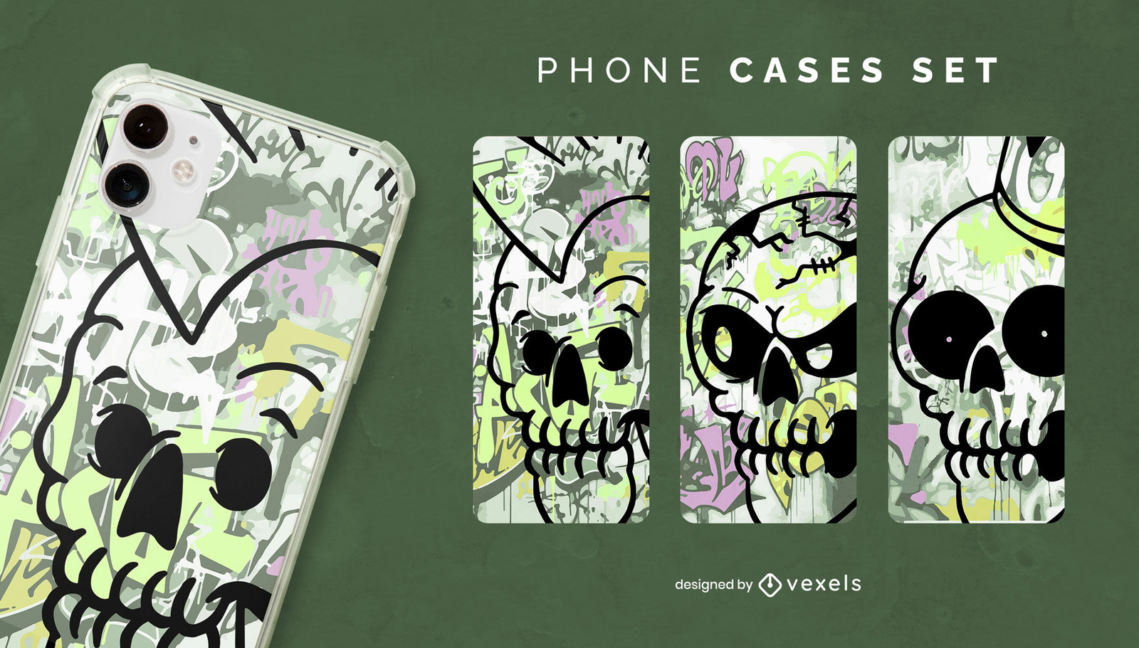 Conjunto de fundas de teléfono de dibujos animados de calaveras punk