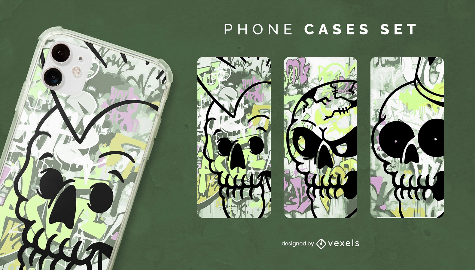 Punk skulls cartoon phone cases set