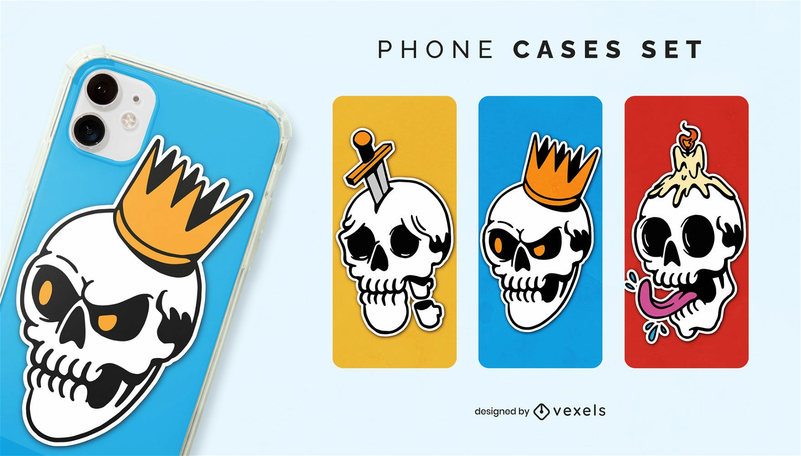 Crazy skulls cartoon phone cases set
