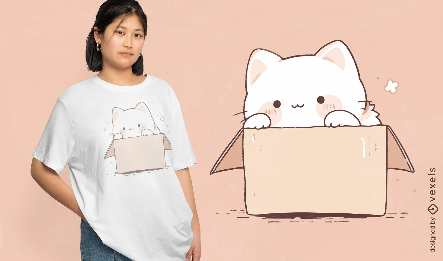 Lindo diseño de camiseta de gato en una caja.