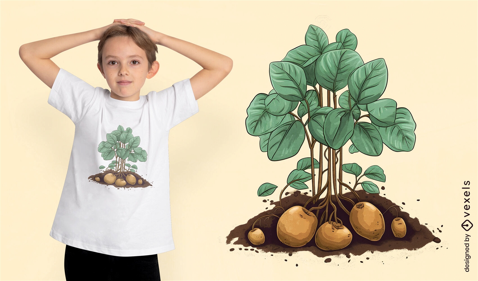 Design de camiseta com planta de batata