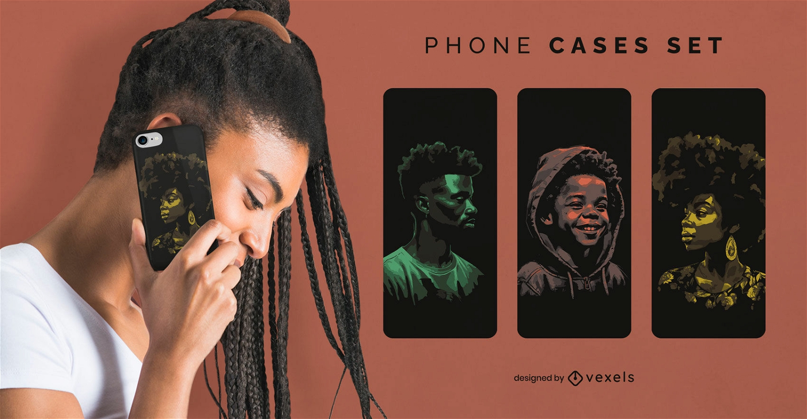 Conjunto de capas de telefone realistas de pessoas africanas