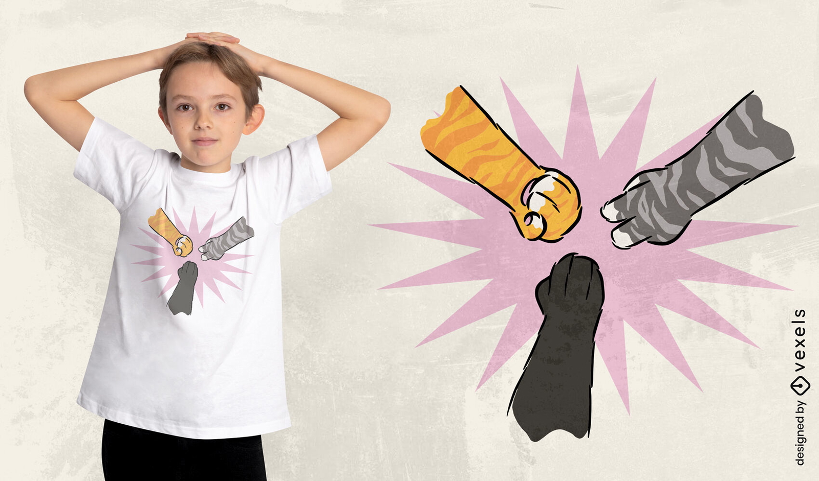 Cat paws rock paper scissors t-shirt design