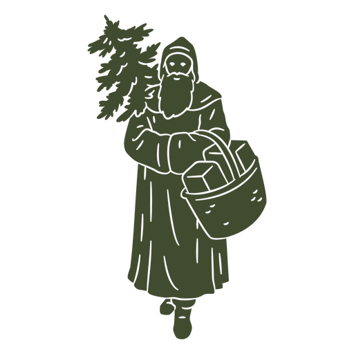 Ein skurriler Weihnachtsmann trägt Geschenke und einen Weihnachtsbaum PNG-Design