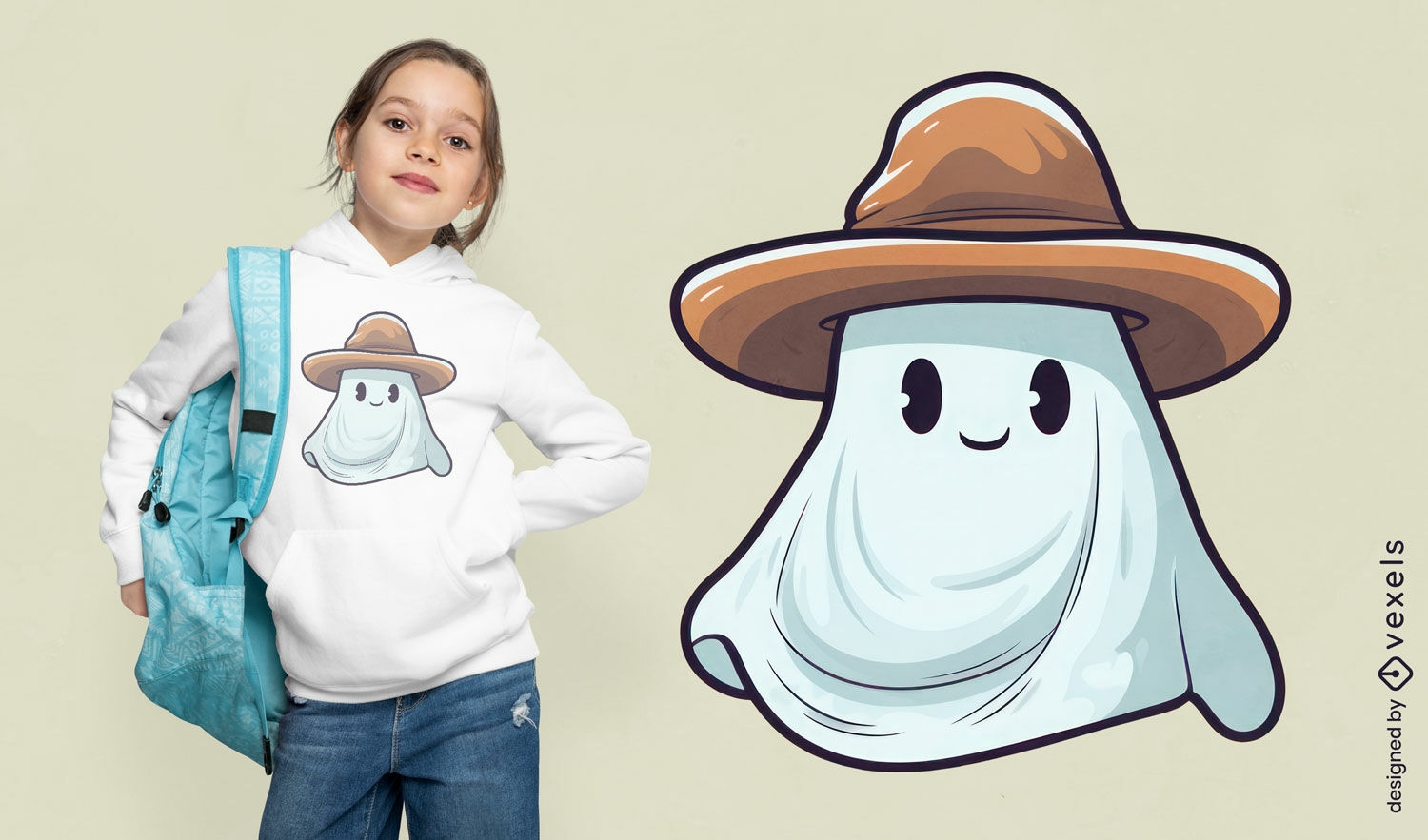 Diseño de camiseta fantasma con sombrero de vaquero.