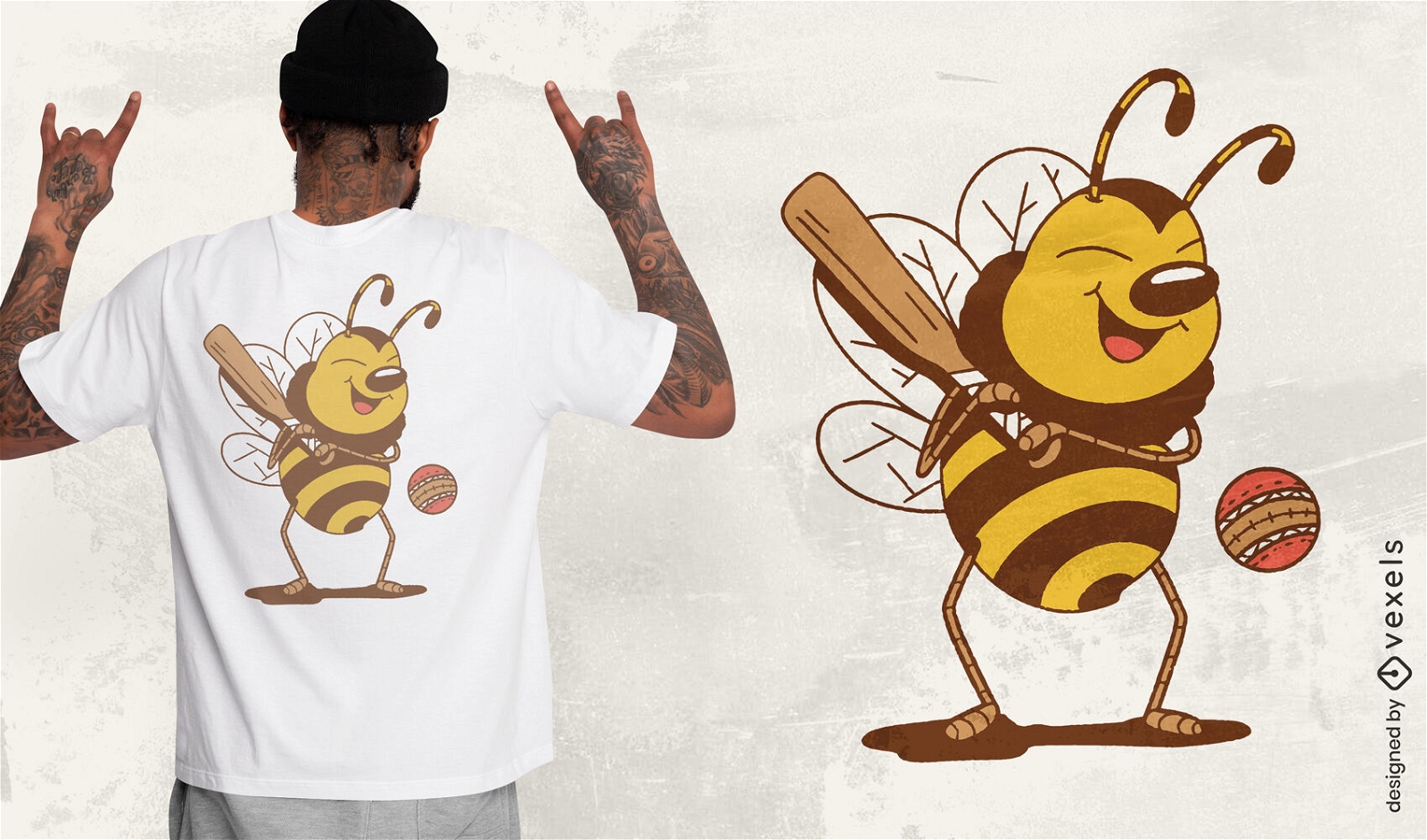 Diseño de camiseta de abeja jugando cricket.