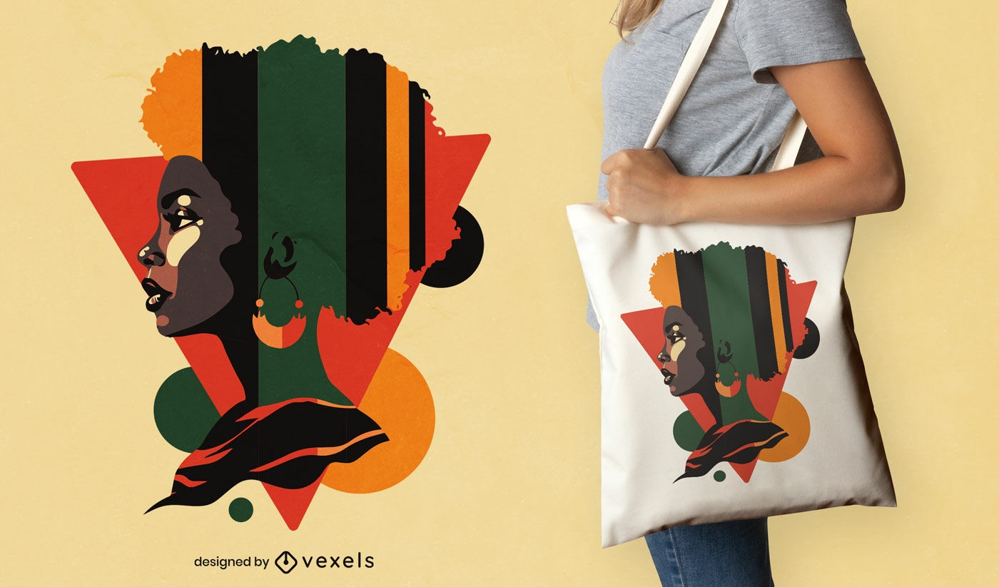 African woman cultural tote bag design
