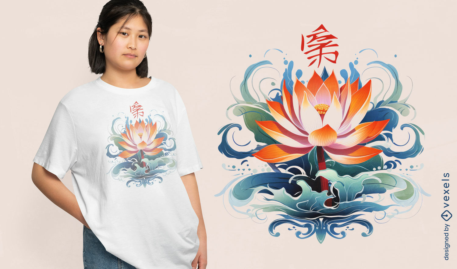 Design de camiseta com lótus oriental