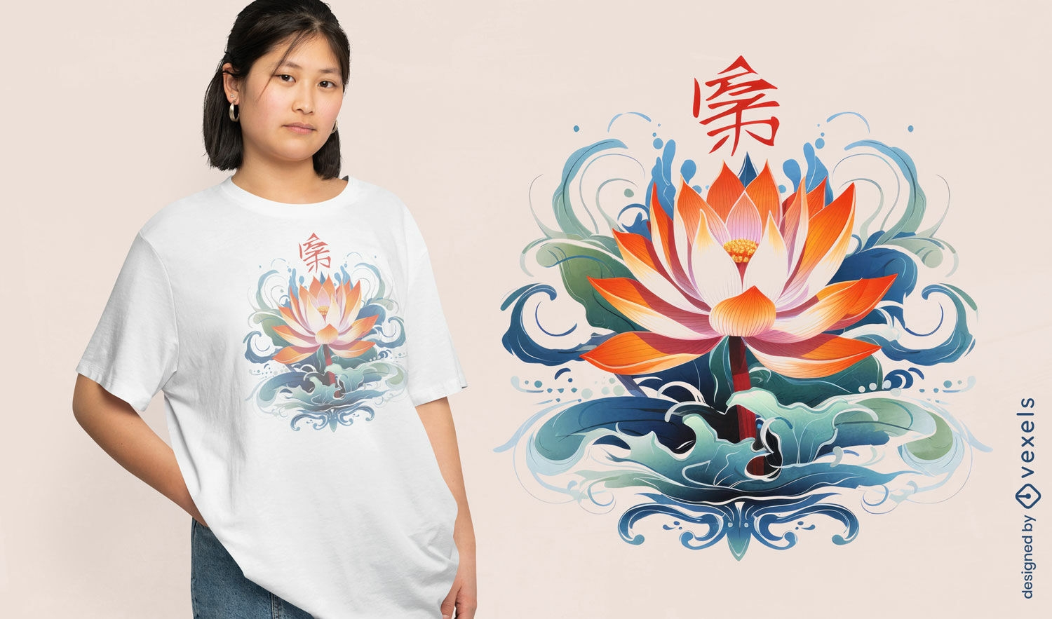 Diseño de camiseta de loto oriental.