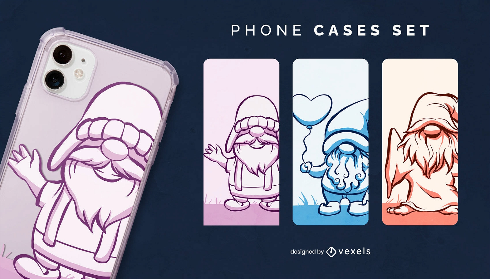 conjunto de capas de telefone de personagem de desenho animado gnomo