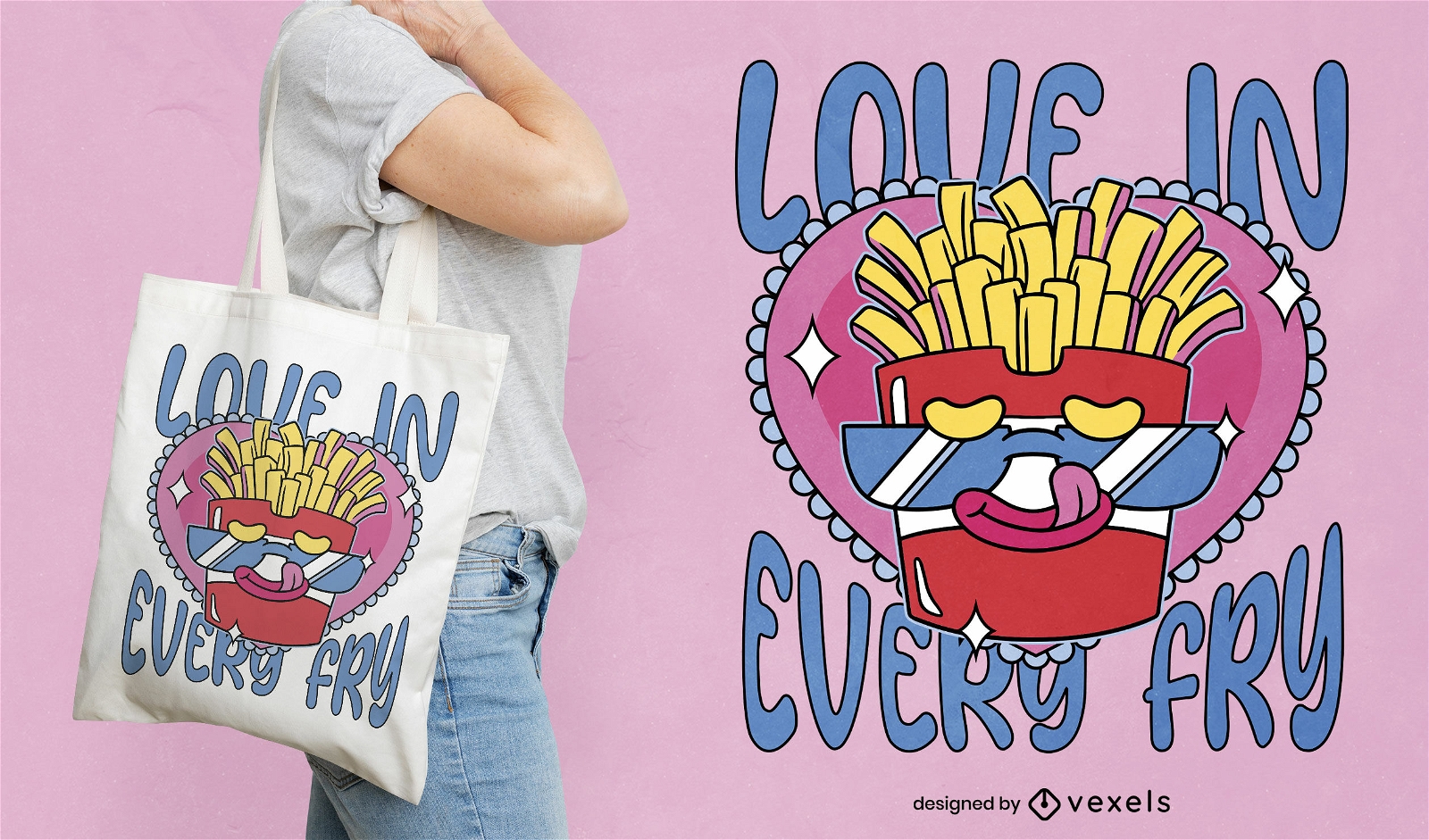 French fries cartoon food tote bag design