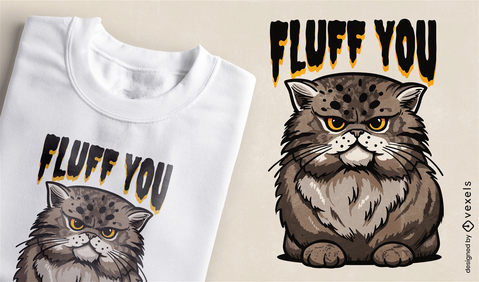 Diseño de camiseta de gato esponjoso enojado.