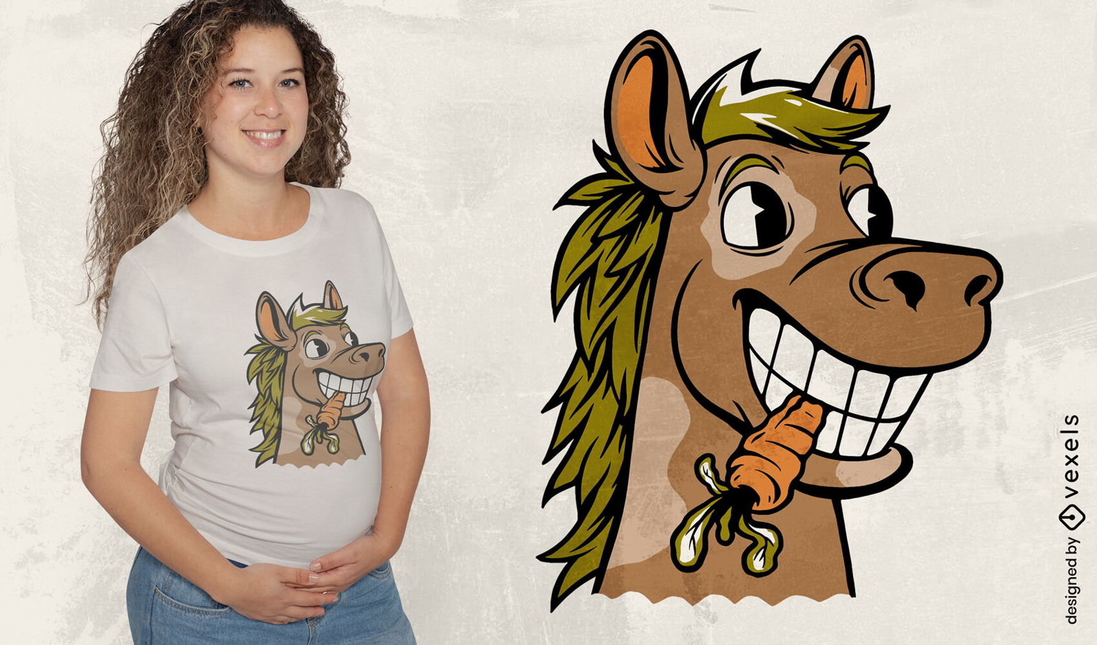 Diseño de camiseta de caballo con zanahoria.