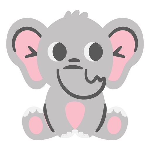 Elefante cinza com orelhas rosa sentado Desenho PNG
