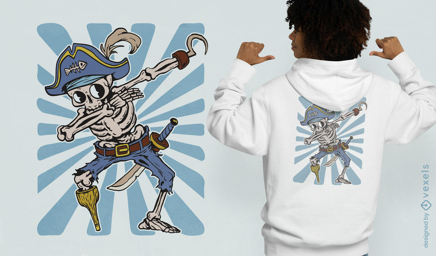 Diseño de sudadera con capucha pirata esqueleto.