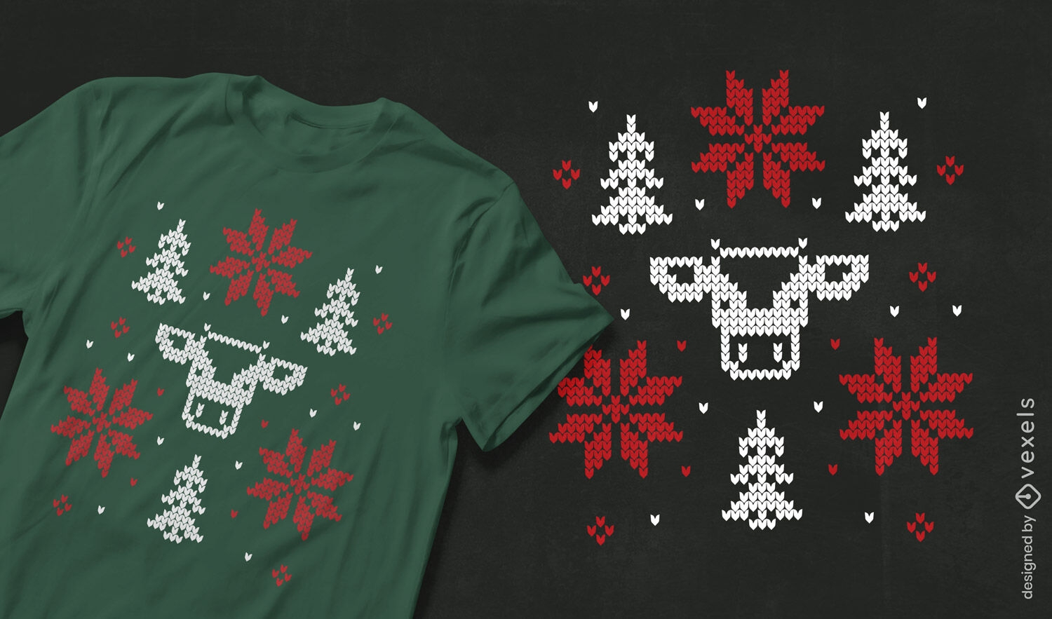 Diseño de camiseta navideña fea de vaca.
