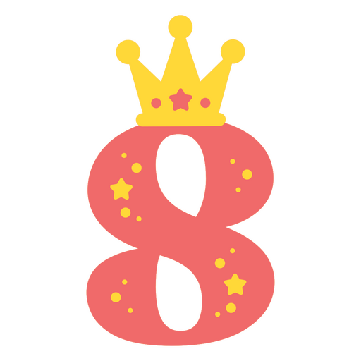 El número ocho con corona y estrellas. Diseño PNG