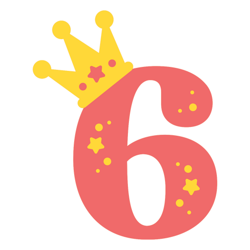 Número seis con una corona. Diseño PNG