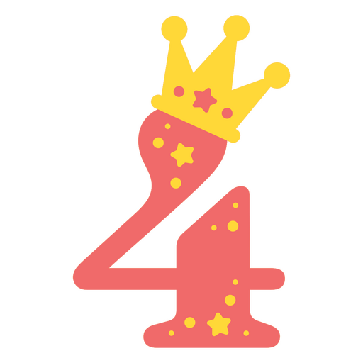 El número cuatro con una corona. Diseño PNG