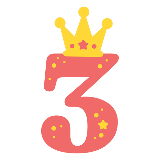 Die Zahl Drei mit einer Krone darauf PNG-Design