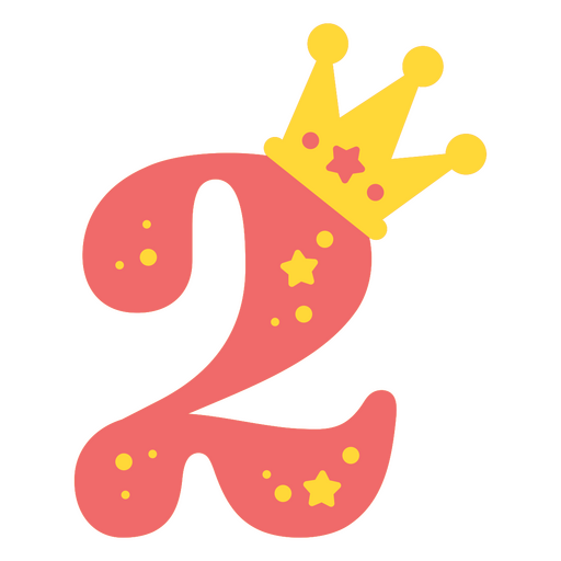 El número dos con corona y estrellas. Diseño PNG