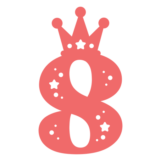 Número ocho rosa con una corona. Diseño PNG