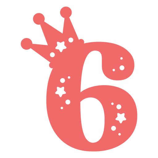 Número seis rosa con una corona. Diseño PNG