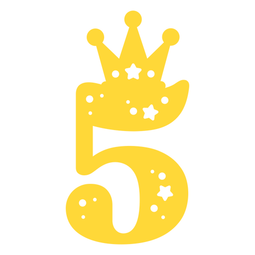 El número cinco con corona y estrellas. Diseño PNG