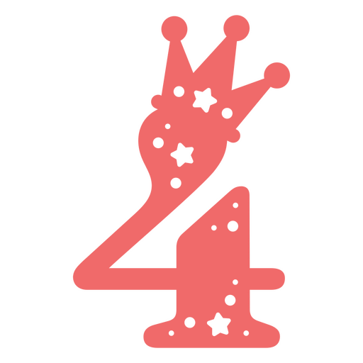 Número rosa 4 com uma coroa Desenho PNG
