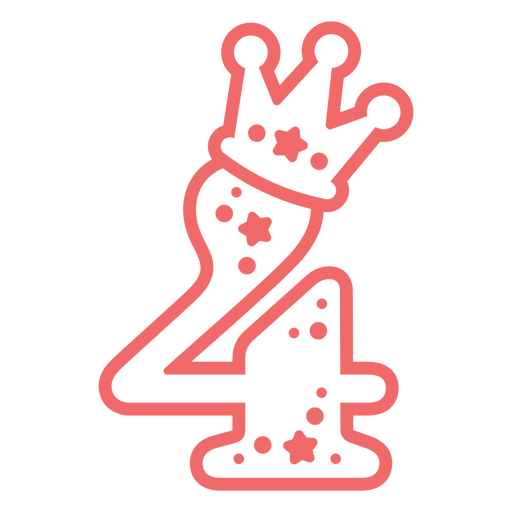 The number 4 with a crown and stars PNG Design