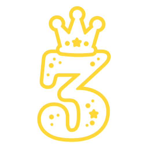 El número tres con corona y estrellas. Diseño PNG