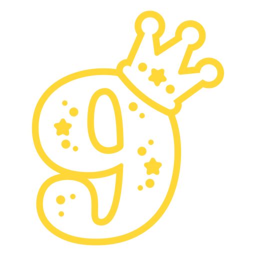 O número nove com coroa e estrelas Desenho PNG