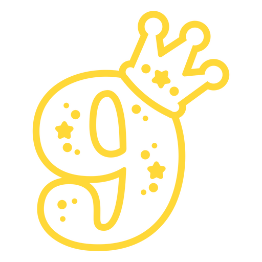 The number nine with a crown and stars PNG Design