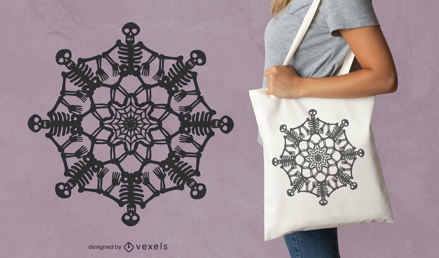 Snowflake skeletons tote bag design