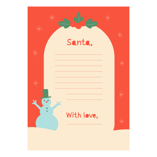 Carta de Papá Noel con un muñeco de nieve. Diseño PNG