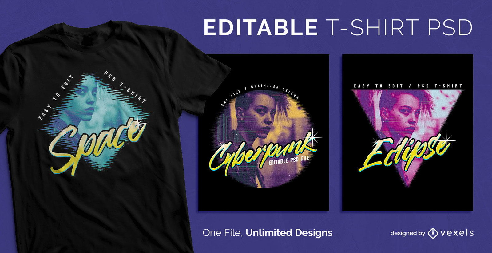 Design de camiseta editável com texto Cyberpunk PSD