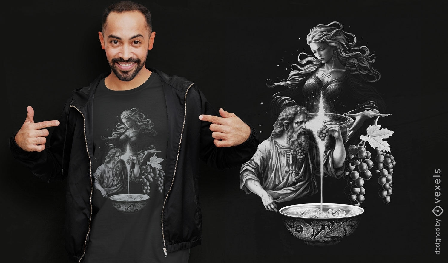 Diseño de camiseta de mitología griega de Dioniso.