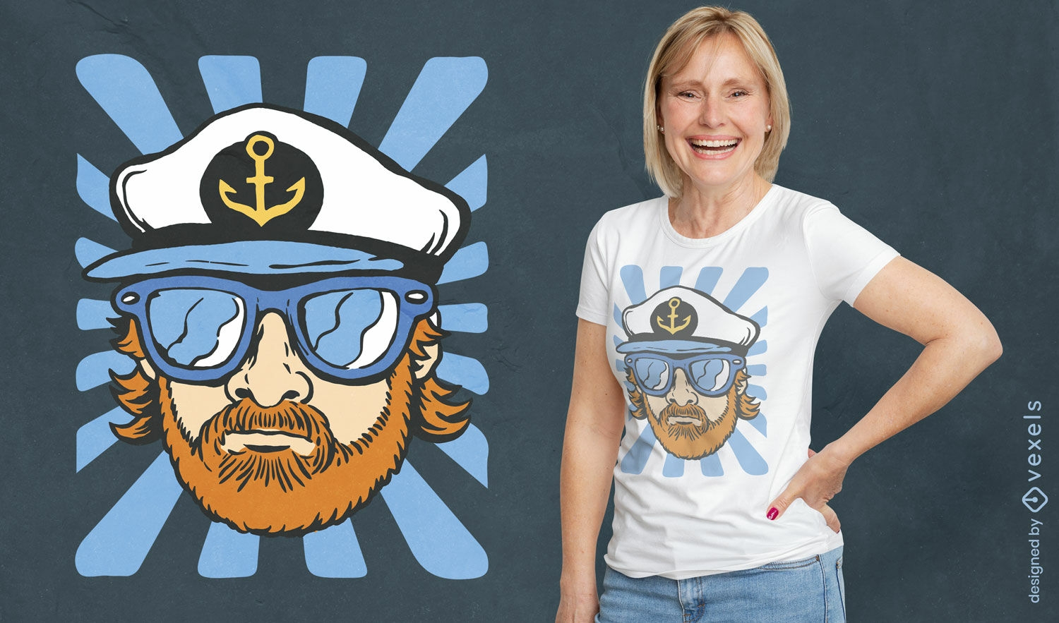 Dise?o de camiseta con retrato de capit?n de barco.