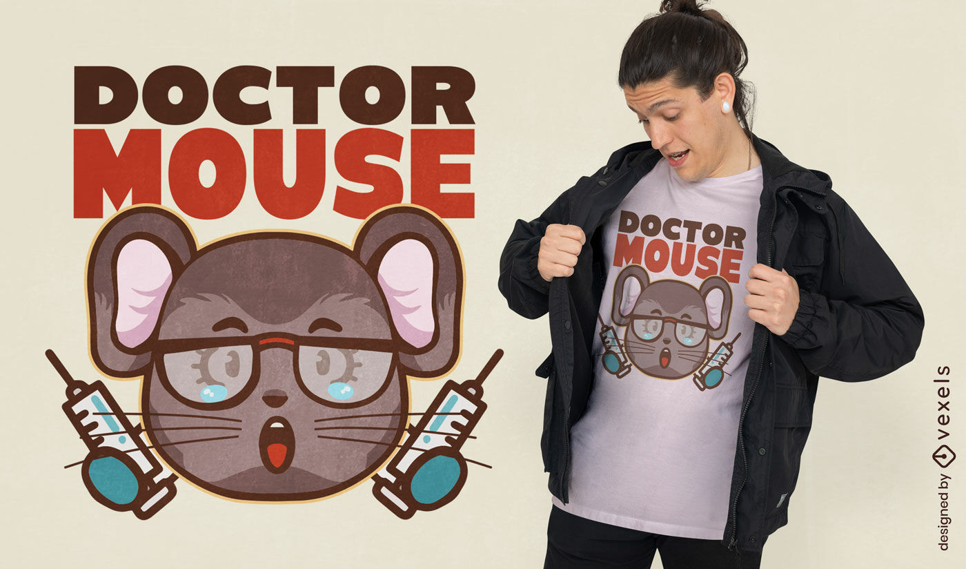 Diseño de camiseta de animal doctor ratón.