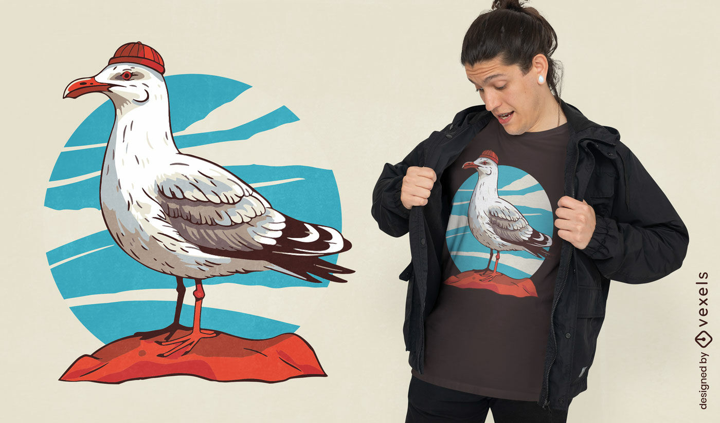 Diseño de camiseta de ilustración de pájaro gaviota