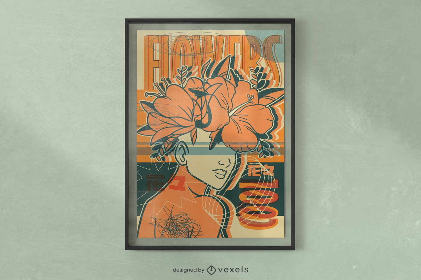 Frau mit Blumenkopf-Plakatdesign
