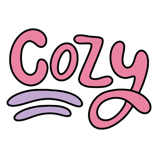 The word cozy in pink and purple PNG Design