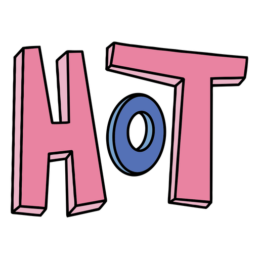 La palabra caliente en rosa y azul. Diseño PNG