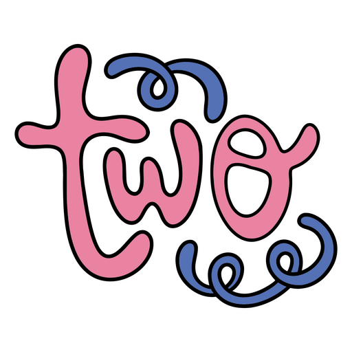 The word two in pink and blue PNG Design
