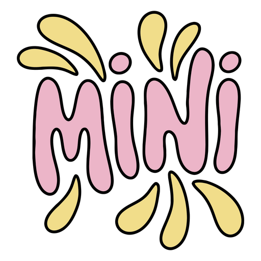 La palabra mini en rosa y amarillo. Diseño PNG