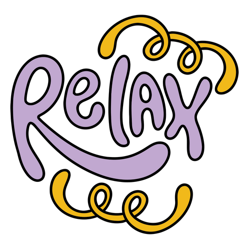The word relax in purple and yellow PNG Design