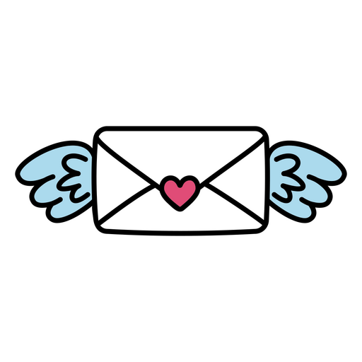 Cute envelope with wings and heart design PNG Design