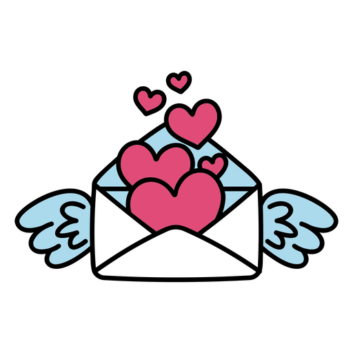 Envelope with hearts and wings on it PNG Design