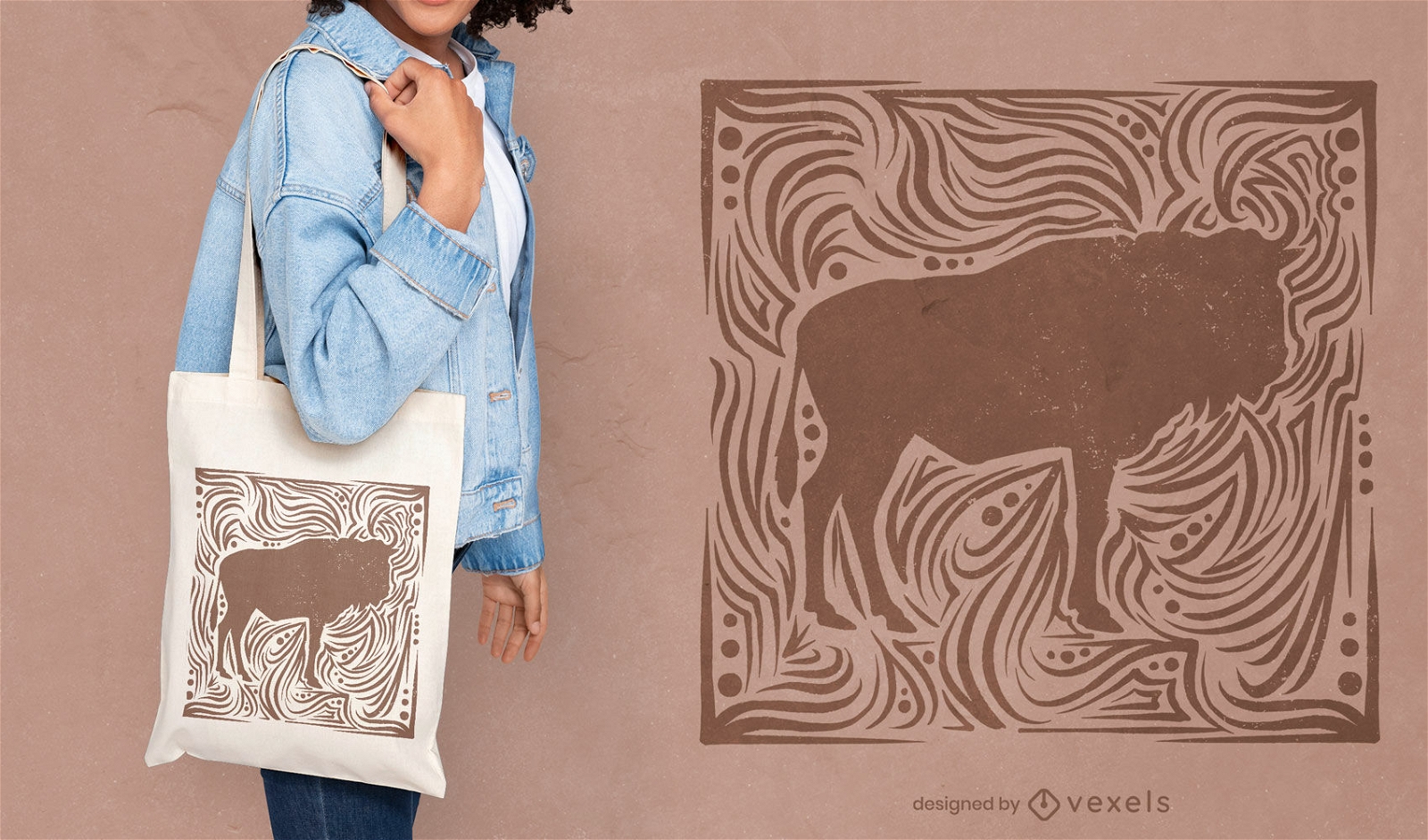 Diseño de bolso tote de animal salvaje bisonte