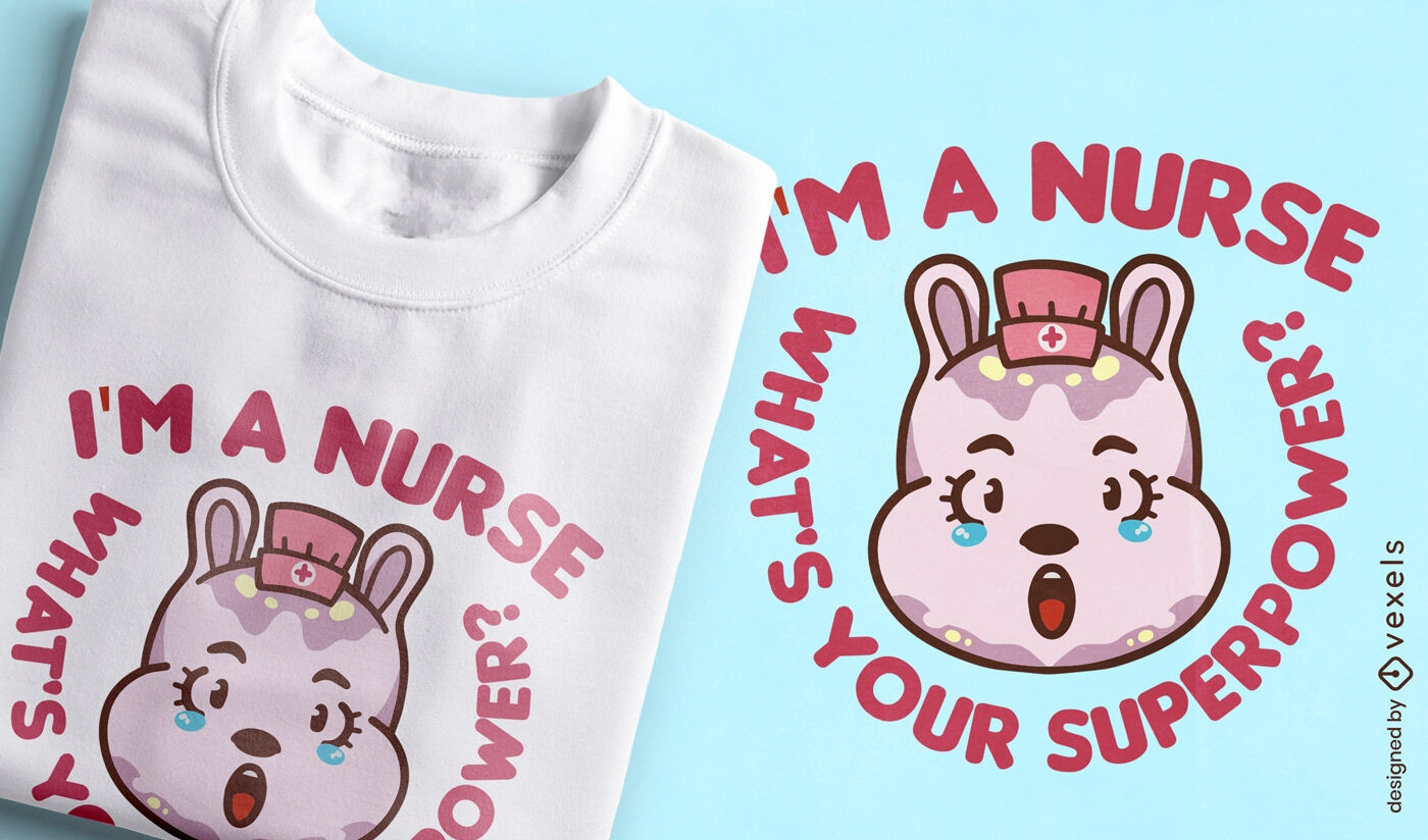 Diseño de camiseta de enfermera animal hipopótamo.